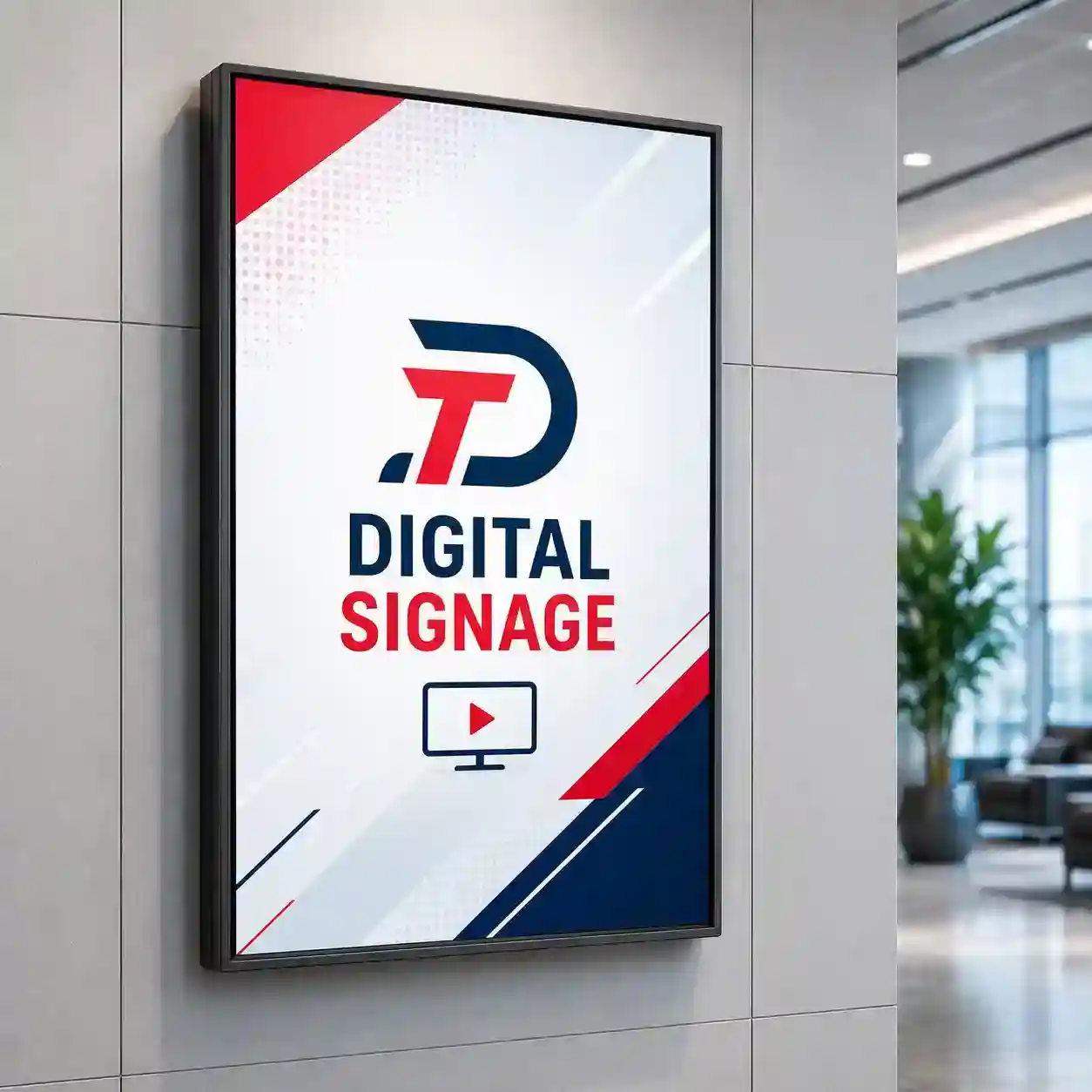 Smart Digital Signage screen mounted in a business lobby